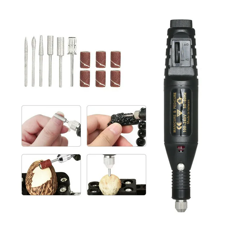 Adjustable Speeds Mini Electric Grinder Drill Bits Rotary Tools Grinding Machine Nail Gel Polish