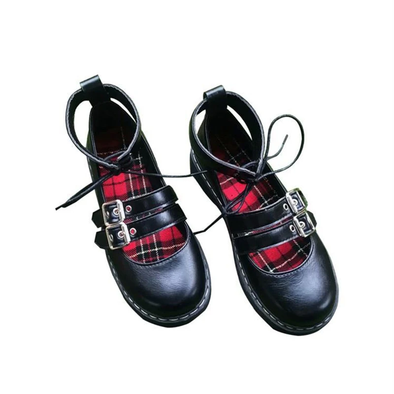 Japanese Student Lolita Goth Shoes Women Platform Heels Ankle-strap PU Leather MARY JANE | Тематическая одежда и униформа