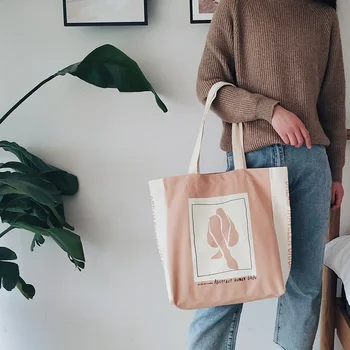 

Korean chic literary canvas bag female shoulder hit color small fresh student large capacity environmental protection bag