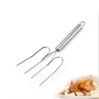 

Silver Stainless Steel Wire Tube Handle Grilled Chicken Grilled Lamb Fork Barbecue Grill Outdoor Barbecue Tool