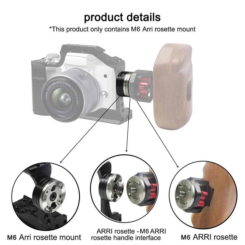 Arri Standard Rosette Bolt-On Mount (M6 Thread) for Rosette Side Handle Monitor Holder Attach with 1/4 Screw Camera Accessories