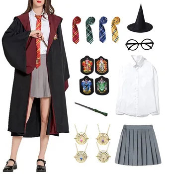 Ropa de Cosplay de Harry Potter para niños y adultos, Túnica mágica, capa, Cosplay, Ropa, bufanda, corbata, collar, accesorios para Halloween