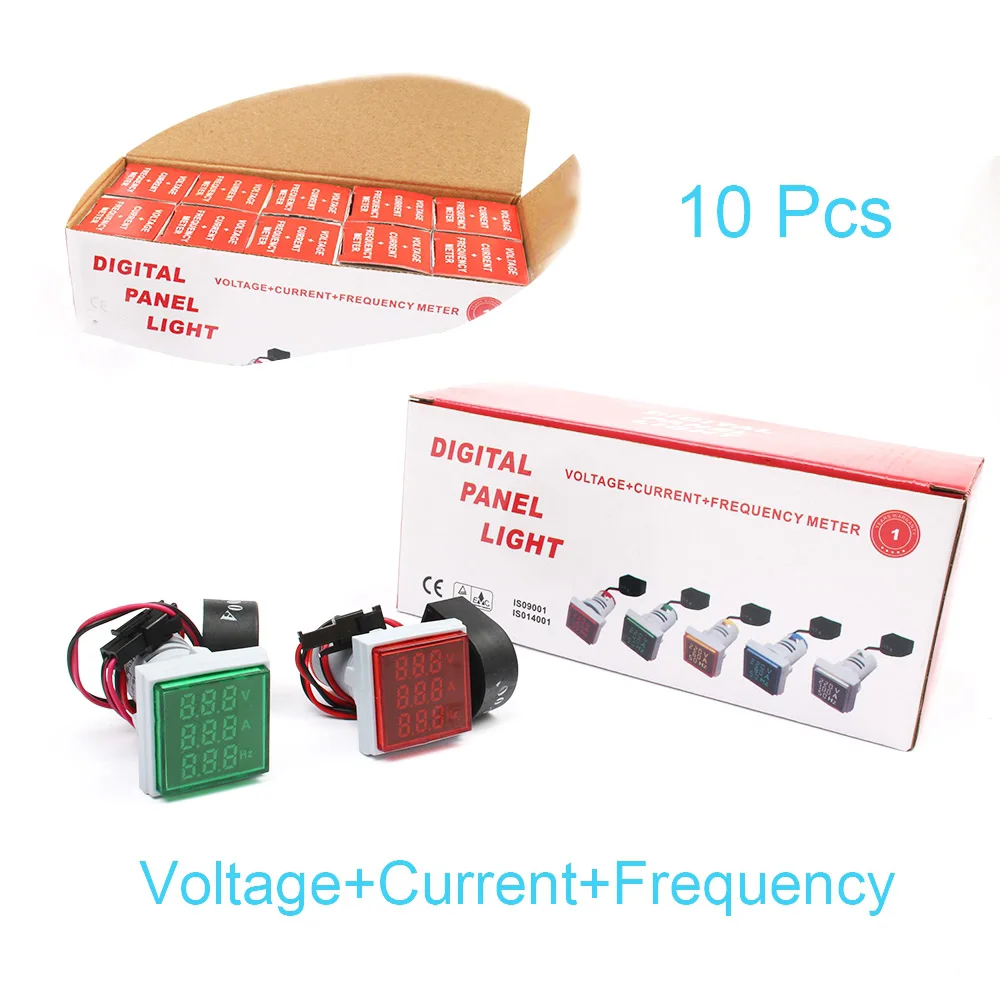 Минимальный 10 шт. AC 60-500 В 100A 20-75 Гц цифровой светодиодный Напряжение+ ток+ частотомер красочный индикатор цифровой 3в1
