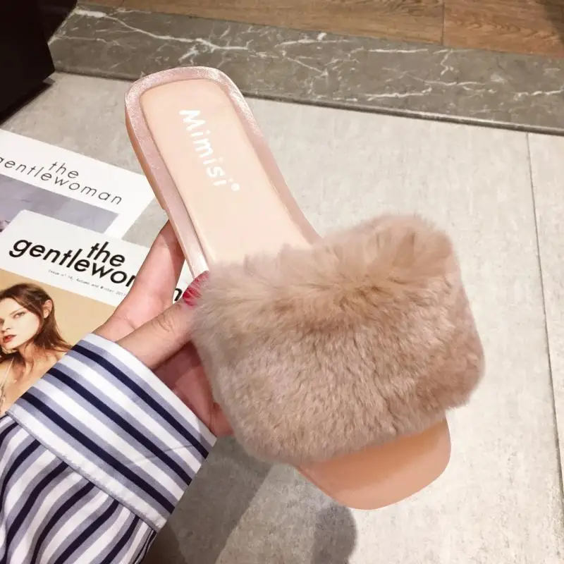 

Shoes Without Heel Women's Slippers 2019 Pokemon Plush Slides Ladies Flip Flops Fenty Beauty Flock Flat New Fur Sliders