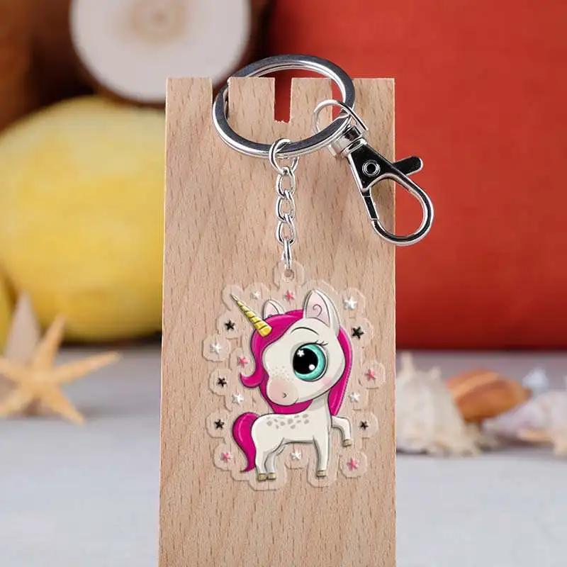 LXJERY 20 Styles Cartoon Anime My Little Poni Horse Unicorn Keychain Acrylic Key Chain Schoolbag Decorations Pendant Key Ring