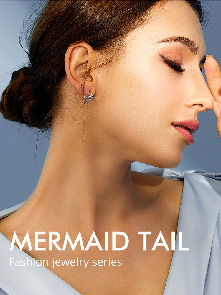 DISINIYA Mermaid Fish Tail Tiny Hoop Earrings for Women Engagement Statement Ear Hoops 925 Sterling Silver Jewelry BSE259