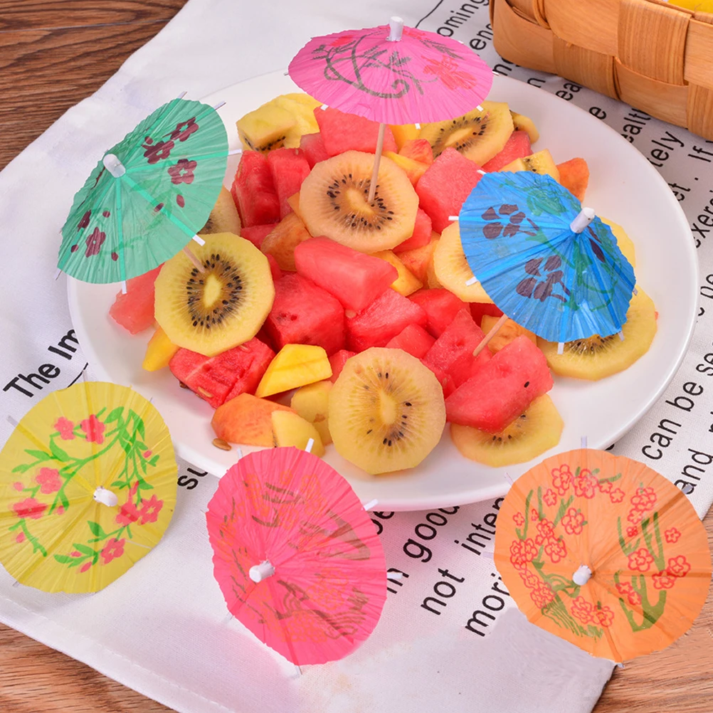 50PCS Creative Paper Umbrella Cake Topper Picks Cocktail Parasols Drinks Picks Party Favors Birthday/Wedding Party Decoration