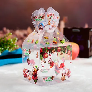 

Behogar 20pcs Cute Clear PVC Christmas Box Fruit Candy Treat Goodie Party Favors Bag Boxes for Festival Party Gifts Random Style