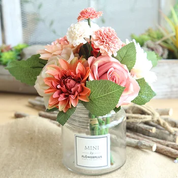 

8pcs Dahlia Rose Bouquet Artificial Flowers DIY Home Party Decoration Fake Flowers Bride Holding Flowers Bouquet