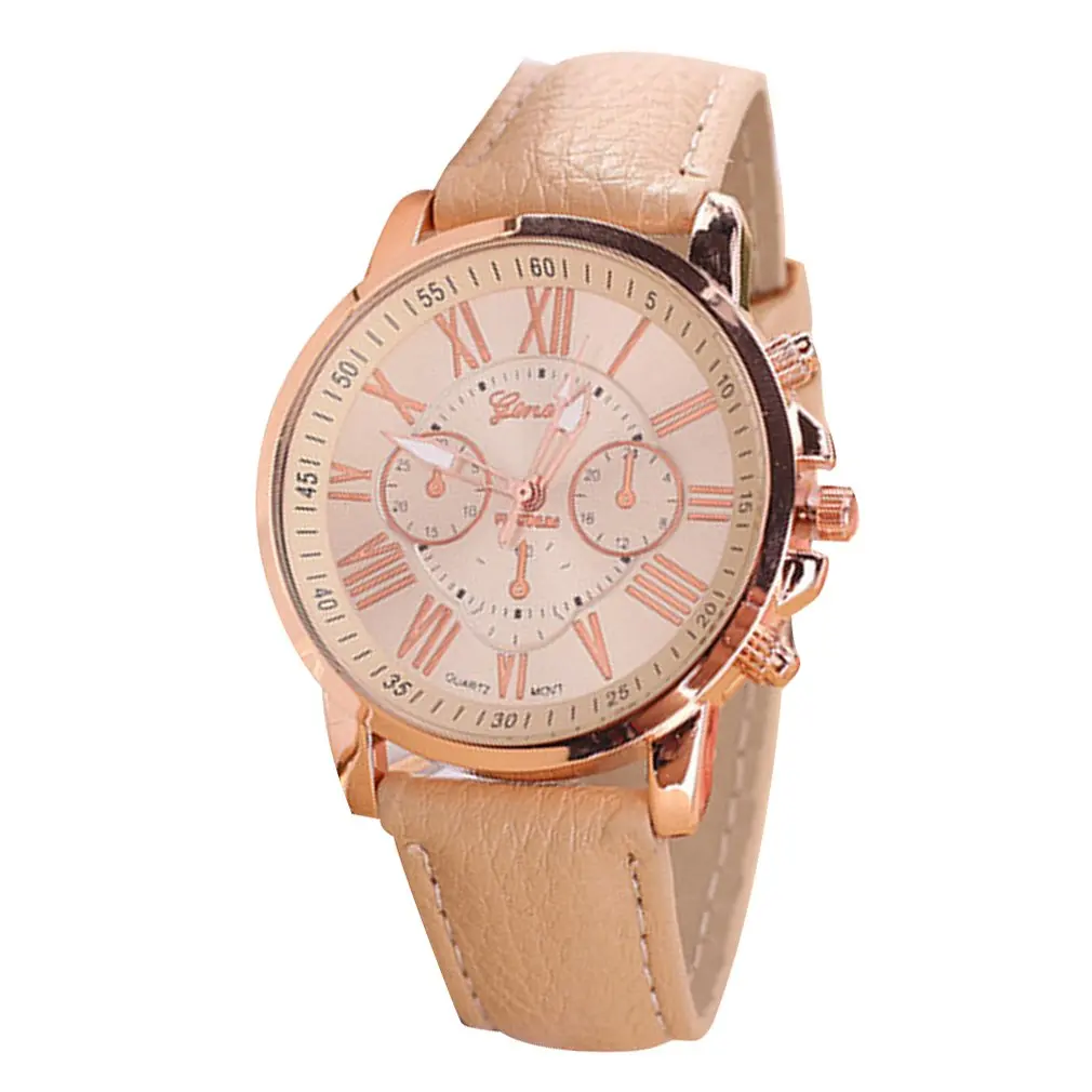 Fashion Brand Multi-function Analogue Round Big Dial Quartz Leather Strap Watch Wristwatch Coloful Strap