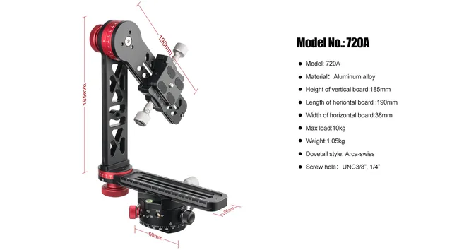 PH3 Einbeinstativ Gimbal Kopf - CNC Metall | Arca Swiss Schnellwechsel | Max 10kg Last