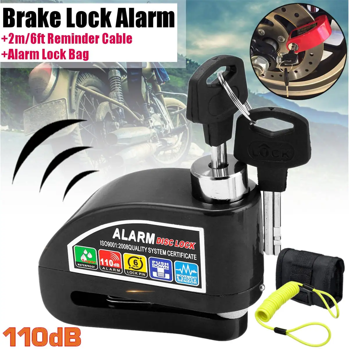 motorcycle brake lock alarm