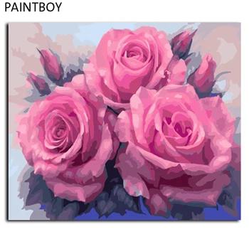 

Framed Pictures Painting By Numbers Europe Rose Flower Handwork Canvas Oil Painting Home Decor For Living Room GX7903