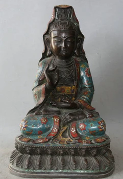 

AA 002167 20" China Cloisonne Enamel Bronze Kwan-yin Guan Yin Boddhisattva Goddess Statue