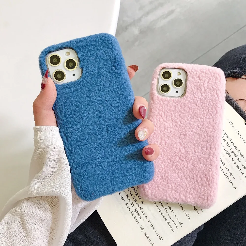 Плюшевый однотонный чехол карамельного цвета для iPhone 11 Pro Max, теплый пушистый мягкий силиконовый чехол для iPhone X XR XS MAX 7 8 6 6S Plus, оболочка