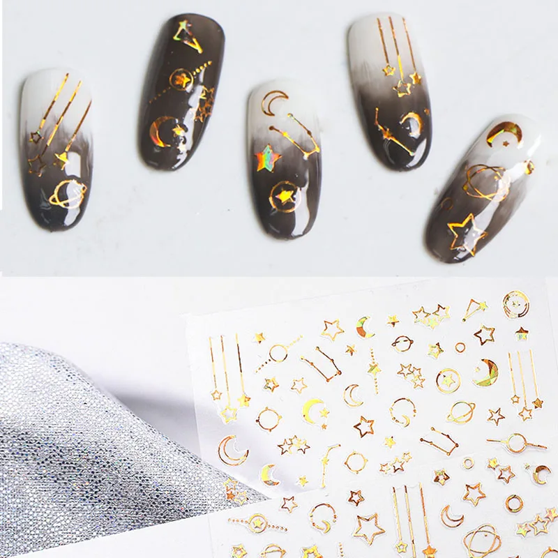 

1 Sheet 3D Nail Sticker Set Metallic Rose Gold Sun Star Moon Nail Art Adhesive Transfer Sticker Manicure Design