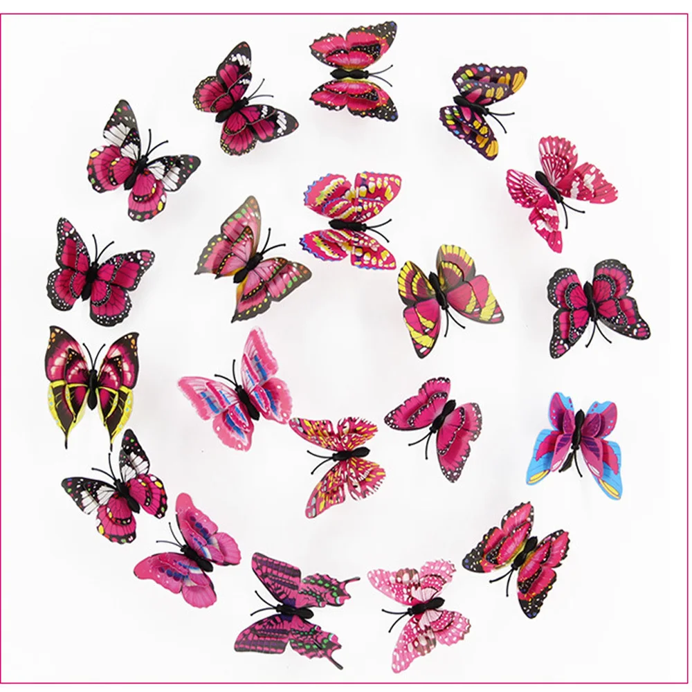 Dark pink Artificial Butterfly Luminous Fridge Magnet for Home Christmas 10pcs 
