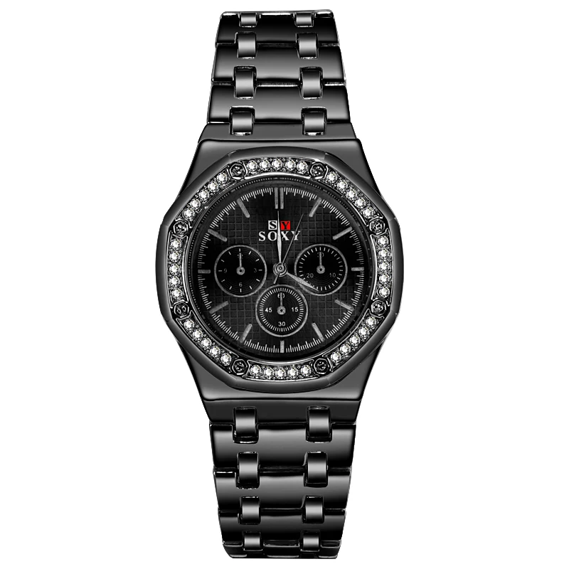Женские часы Geneva классические роскошные часы со стразами женские часы Женские Модные Бриллианты часы Momtre Femme - Цвет: black