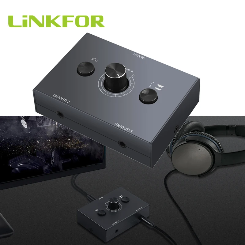 LiNKFOR 3 5mm Audio Bi Directional Switcher Splitter 2 x 1 1 x 2 With Mute Button Support Three segment Headphones Audio Switch