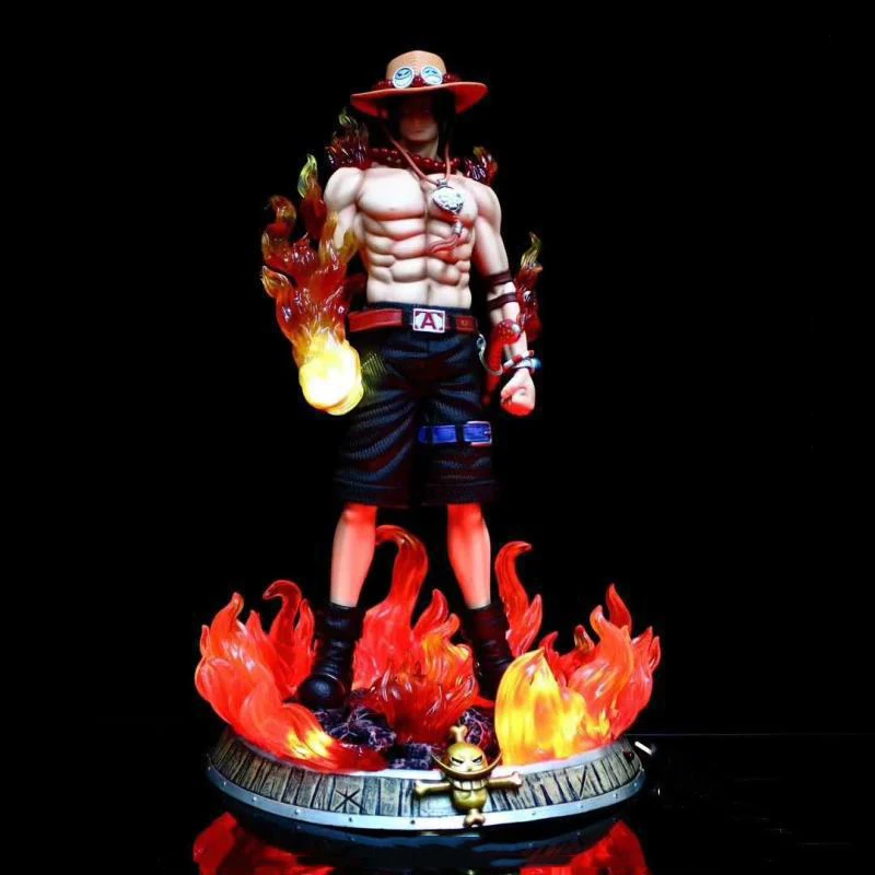 

41cm Anime one piece Portgas D Ace Action Figure GK Scene Seven colors can be illuminated PVC Collection Model Dolls Toys