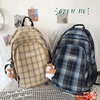 

Plaid School Bag Female College Student Korean Harajuku Ulzzang High School Student Ins Large Capacity Backpack Female Backpack