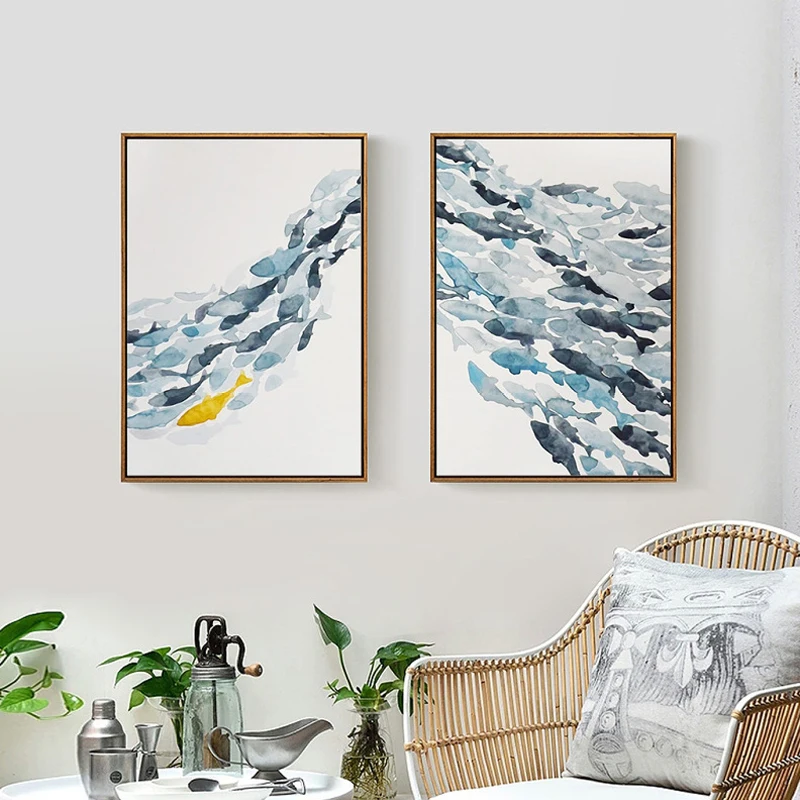 Canvas-Print-Poster-Abstract-Water-Color-Fish-Group-Chinese-Style-Painting-Decorative-Picture-for-Living-Room