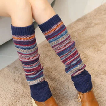 

1 Pair Lengthen Fine Knitted Crochet Knee High Thickened Boot Women Leg Warmer Contrast Color Winter Autumn Adult Ladies Foot