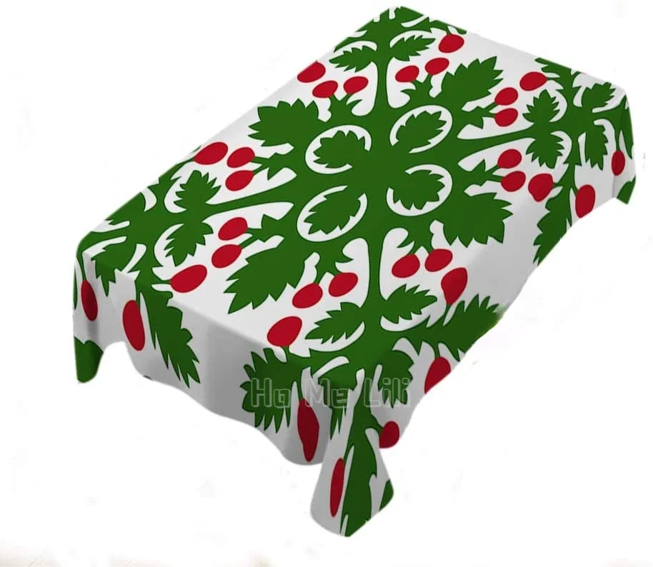 

Red Berry Tropical Hawaiian Green Trees Leaves Exotic Festive Table Cloths Rectangle Decoration Polyester Family Kitchen Outdoor