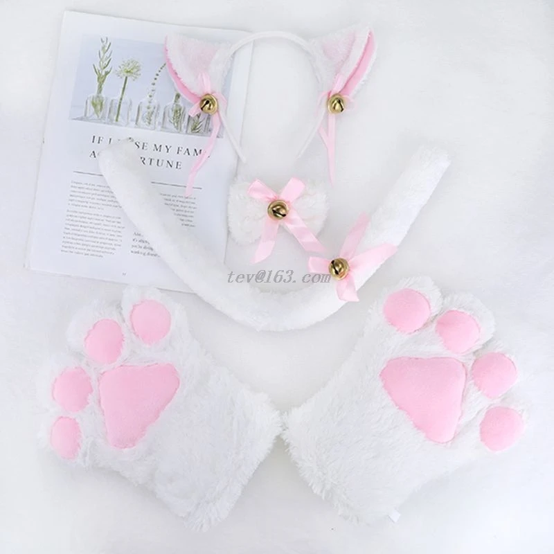 Game Cosplay Props Costume Headband Disco Hip Hop Costume Set Women Lady Cat Kitty Maid Cosplay Costume Set Plush Ear Bell Headband Bowknot Collar Choker Tail Paws Gloves Anime Props