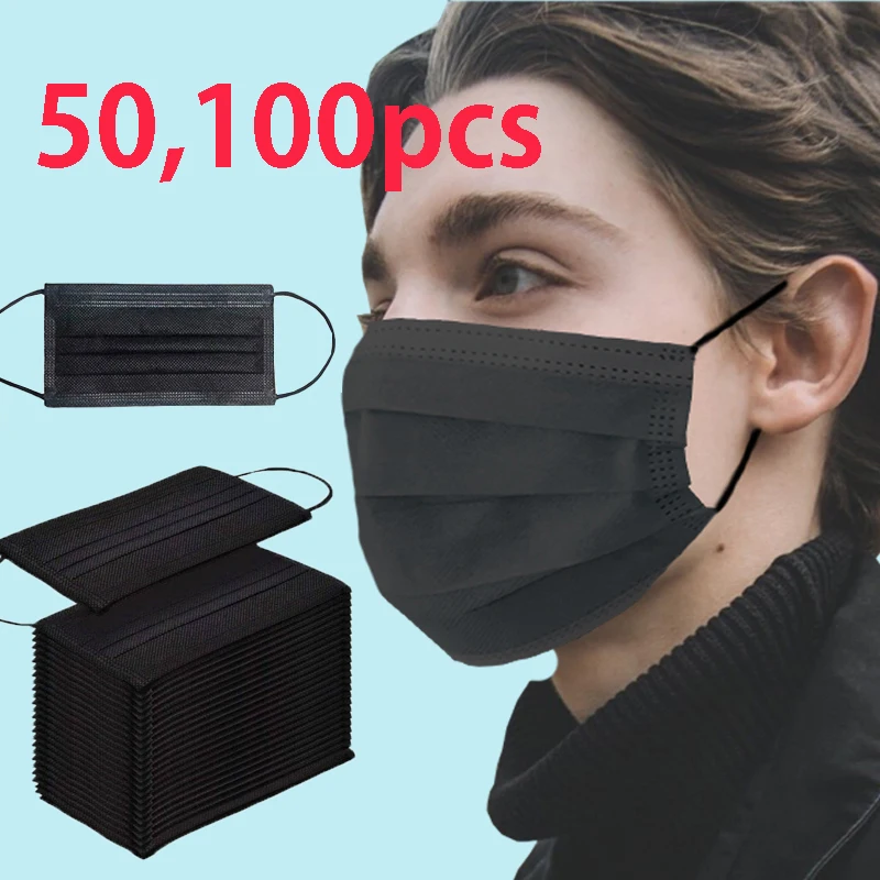 

Dropshipping Black 50 100 pcs Disposable Anti 100pcs Masks Mouth Face Mask
