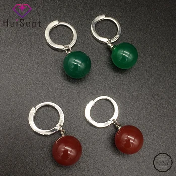 

HuiSept Vintage 925 Silver Drop Earrings Round Shape Emerald Ruby Gemstone Jewelry Earrings Ornament for Women Wedding Wholesale