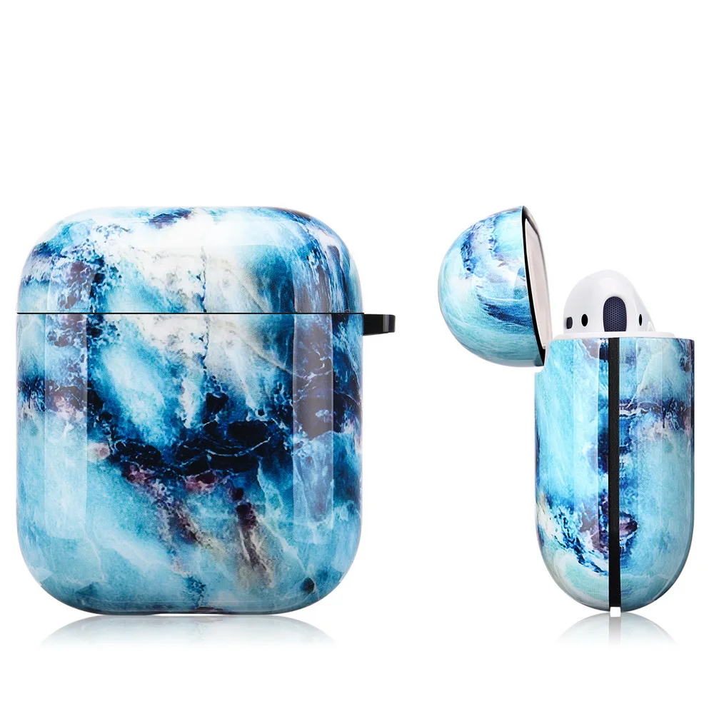 

Netarlier Wireless Bluetooth Earphone Case For Apple AirPods 1 2 Blue Marble TPU Soft Glossy Protect IMD Cover With Hanger Hook