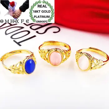 

OMHXFC Wholesale European Fashion Woman Girl Party Birthday Wedding Gift Pink Blue Oval Opal Resizable 18KT Real Gold Ring RI81