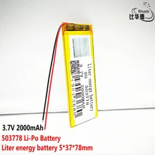 10 шт. литиевая батарея хорошего качества 3,7 в, 2000 мАч, 503778 полимерный литий-ионный/литий-ионный аккумулятор для игрушек, банка питания, gps, mp3, mp4