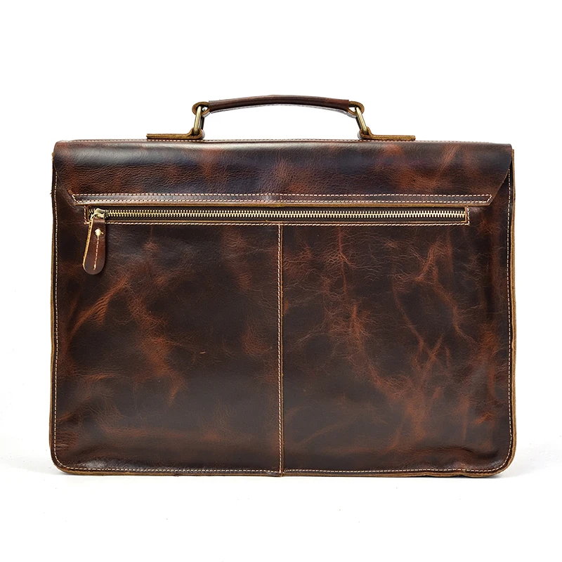 Dark Brown Unisex Large Leather Travel Laptop Bags Briefcase