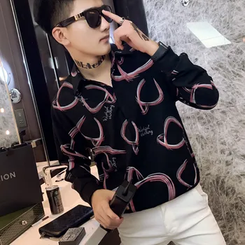 

Pullover Loose Shirt Men Casual Long Sleeve Shirt Fashion Designer Streetwear Night Club Party Clothing Chemise Homme