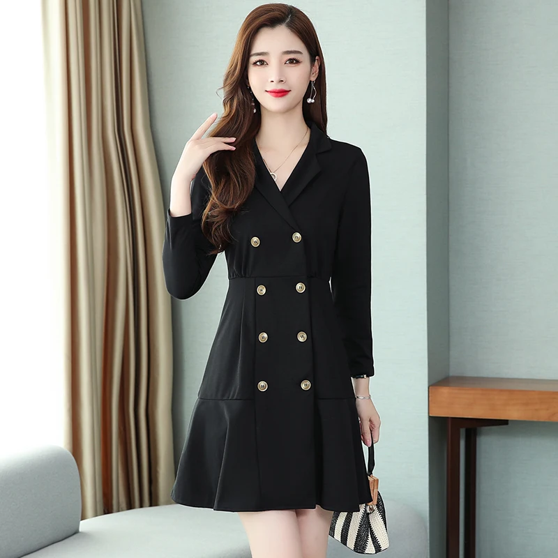 Autumn Spring Black Long Sleeve Mini Women Dress Korean Slim Elegant Casual Office Dress Runway 2020 V-neck A-line Short Vestido