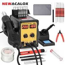 NEWACALOX – Station de soudage 8786 220V/110V, Station de retouche 2 en 1 avec écran numérique LCD, avec interrupteur C/F, pistolet à chaleur pour fer à souder
