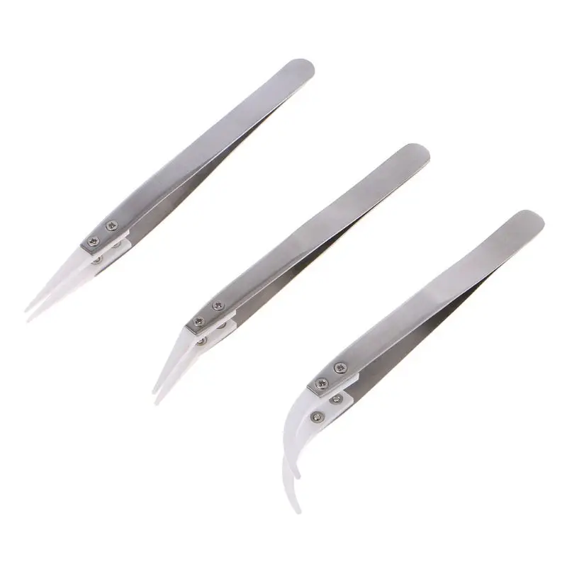 

3pcs Non Conductive Anti-Static Ceramic Tweezers IC SMD SMT Tweezers Curved Straight Tweezers Heat Resistant 1000 Degree Hand