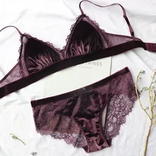 Женский набор бюстгальтеров, нижнее белье, мягкое бархатное кружевное модное пуш-ап со штанами, треугольная чашка, проволочное свободное белье, мягкое дышащее