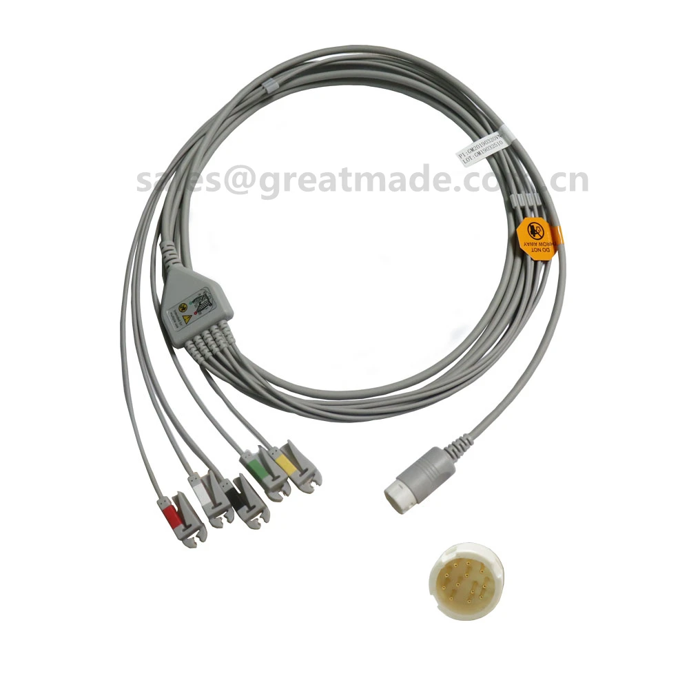 Совместимый с PHILIPS(hp) аппарат ЭКГ, цельный ECG кабель и leadwires, 5 свинец, оснастки, AHA или IEC. hp 12pin, прямой разъем