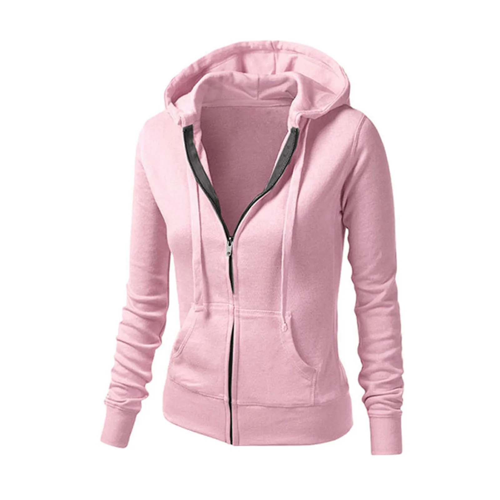 Women Zipper-up Hoodies Solid Soild Long Sleeve Sweatshirt Pullover Top With Pocket Sportswear Clothing Feminina NEW | Женская одежда