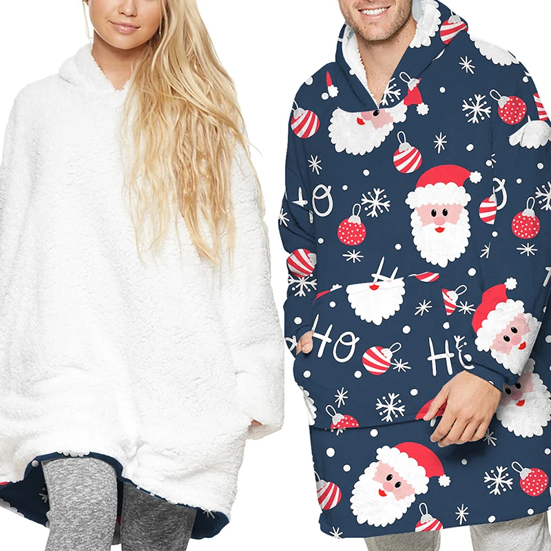 

Oversized Hoodie Blanket With Sleeves Sweatshirt Plaid Winter Fleece Hoody Women Pocket pajamas Female Hooded Sweat Oversize