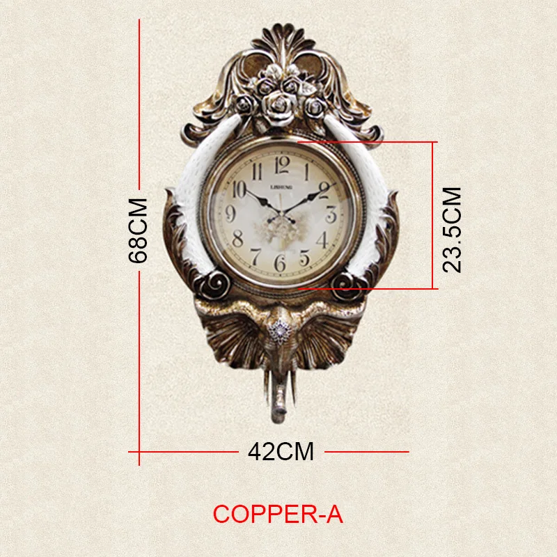 large retro elephant idyllic mute wall clock Color:Copper-A