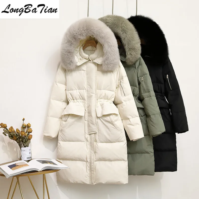 

New Womens Winter Jackets Long Real Warm Thicken Parka 90% White Duck Down jacktes Fox Fur Collar Hooded Coats