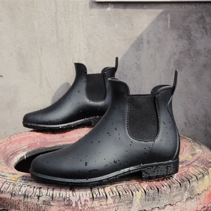Houlife Fashion Chelsea Women Rain Boots Low Top Footwear Waterproof Rubber PVC Black/Brown Color Slip-Resistant Shoes, 1Pair