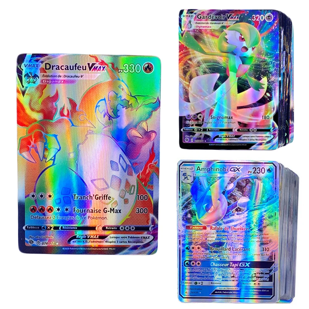 Juego de cartas francesas de Pokemon para niños, 500 Uds., GX Vmax, batalla brillante, juego de intercambio