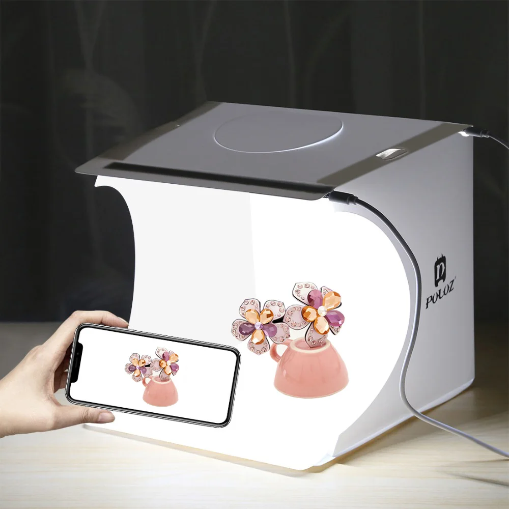 Cadiso 20 см мини светодиодный бокс для фотосъемки студийный свет без тени лампа подушечка педали+ фотография панель s студия световой короб софтбокс комплект - Цвет: Studio Box