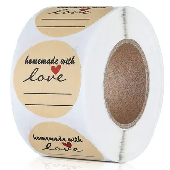 

500 Pcs/Roll Round Kraft Adhesive Label Homemade with Love Stickers for Business Wedding Gifts