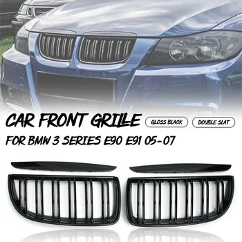 

1 Pair Gloss Black Double Slat Sport Kidney Grille Grill For BMW E90 E91 4-Door Saloon/Touring 2005 2006 2007 2008